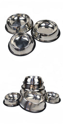 Tigela de aço inoxidável para cães e gatos, ideal para alimentação e bebida.